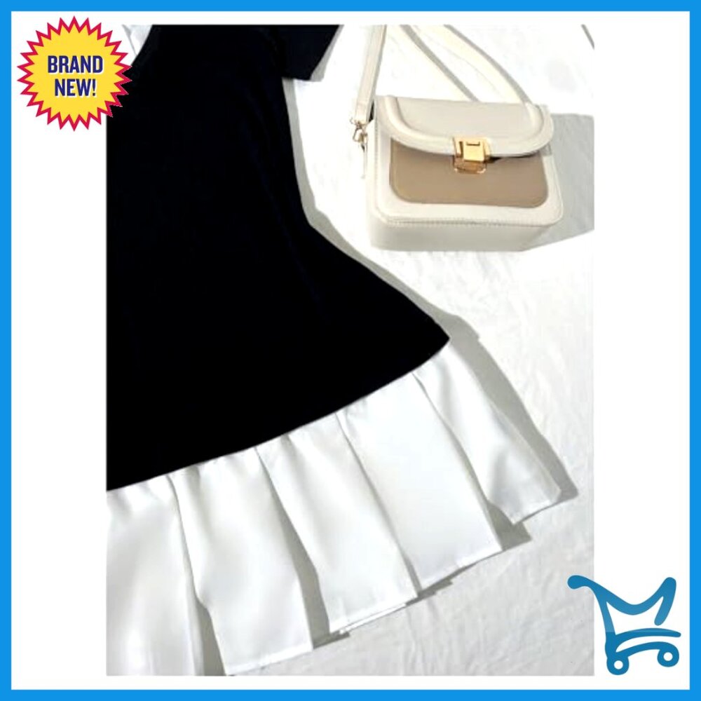 Pleated A-Line Mini Dress Short Sleeve Fitted Collar Office Work Dress - Picture 5 of 6